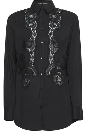 Dolce & Gabbana Femme, Blouses et Chemises, Noir, Taille: 34 FR Chemise Noire en Dentelle Intarsia