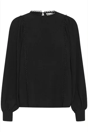 Kaffe Femme, Blouses et Chemises, Noir, Taille: 36 FR Chemisier en Jersey Féminin avec Manches Bouffantes