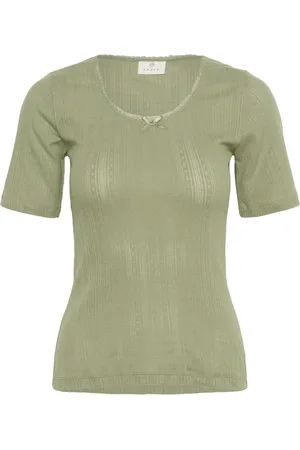Kaffe Femme, Blouses et Chemises, Vert, Taille: 36 FR Haut T-shirt Pointelle Vert