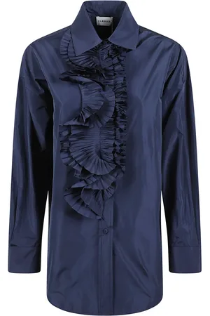 P.A.R.O.S.H. Femme, Blouses et Chemises, Bleu, Taille: 36 FR Chemisier en Taffetas Bleu à Volants