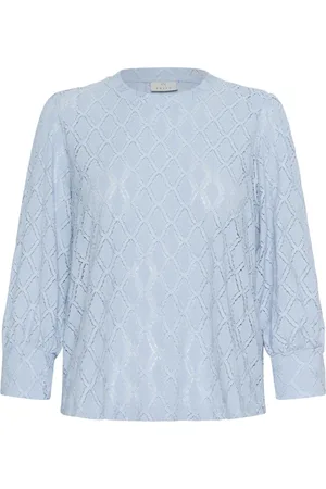 Kaffe Femme, Blouses et Chemises, Bleu, Taille: 46 FR Chemisier en Dentelle Chambray Doux Modèle Élégant