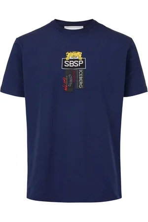 Iceberg Homme, Tops, Bleu, Taille: 2XL T-shirt bleu en coton stretch avec impression Spongebob