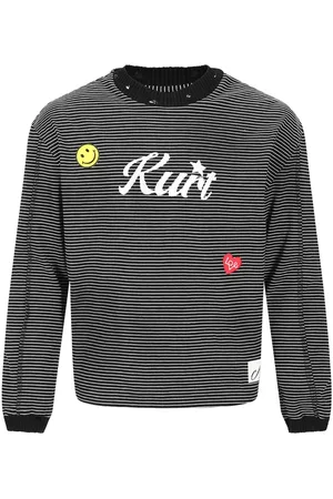 Andersson Bell Homme, Tops, Noir, Taille: L T-shirt en Coton Rayé Noir avec Patches