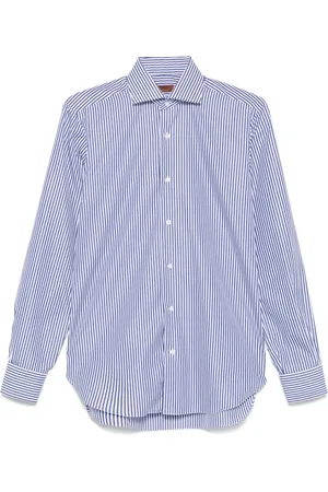 BARBA Homme, Chemises, Bleu, Taille: M Chemise à rayures blanche avec boutonnière