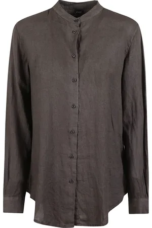 FAY Femme, Blouses et Chemises, Brun, Taille: 40 FR Chemise en lin marron avec boutons en nacre