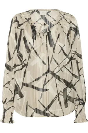 Kaffe Femme, Blouses et Chemises, Gris, Taille: 44 FR Chemisier à Imprimé Abstrait Gris/Noir