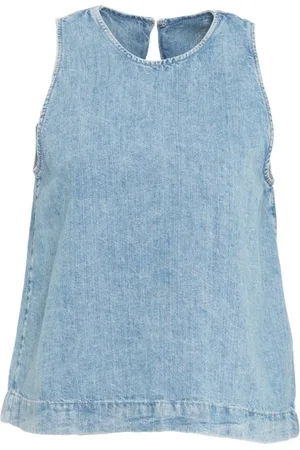 7 for all Mankind Femme, Tops, Bleu, Taille: 36 FR Haut en Denim Bleu Évasé Sans Manches