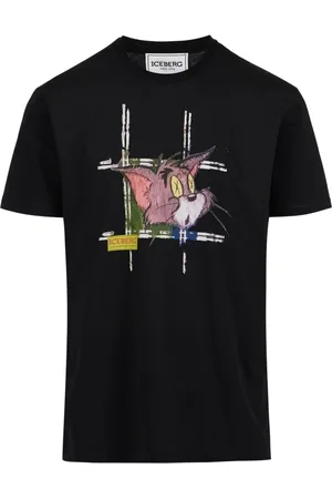 Iceberg Homme, Tops, Noir, Taille: L T-shirt noir classique à coupe droite en jersey de coton avec impression Tom sur le devant