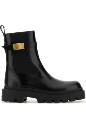 VERSACE Femme, Chaussures, Noir, Taille: 36 1/2 EU Bottines en cuir de veau
