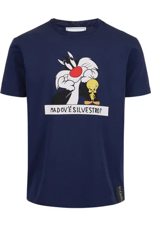 Iceberg Homme, Tops, Bleu, Taille: S T-shirt bleu en coton avec impression Looney Tunes