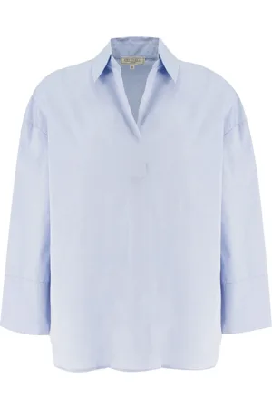ANTONELLI Femme, Blouses et Chemises, Bleu, Taille: 40 FR Chemise en Popeline de Coton à Col en V