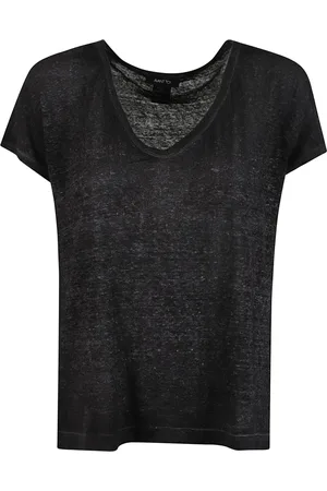 AVANT TOI Femme, Tops, Noir, Taille: 40 FR T-shirt en lin peint à la main avec col en V