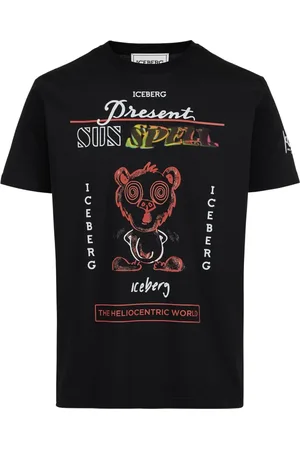 Iceberg Homme, Tops, Noir, Taille: 2XL T-shirt noir en coton coupe droite avec impression maxi multicolore d