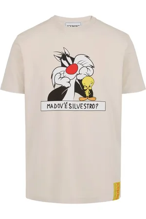 Iceberg Homme, Tops, , Taille: 3XL T-shirt en coton blanc poussiéreux avec impression Looney Tunes