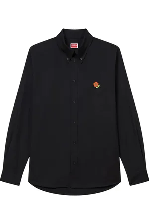 Kenzo Homme, Chemises, Noir, Taille: L Chemise noire en coton avec broderie