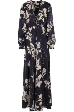 RAQUEL DINIZ Femme, Robes, Bleu, Taille: 42 FR Robe en soie à imprimé floral et col en V