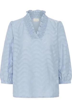 Kaffe Femme, Blouses et Chemises, Bleu, Taille: 40 FR Chemisier en Chambray Doux avec Détail à Volants