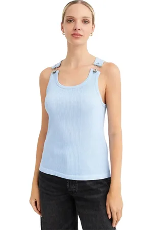 Jean Paul Gaultier Femme, Tops, Bleu, Taille: 36 FR Haut en denim bleu avec boucles métalliques