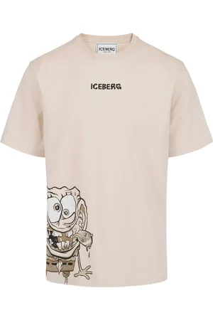 Iceberg Homme, Tops, , Taille: XL T-shirt coupe droite de couleur poudrée avec impression SpongeBob en jersey