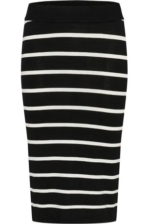 Kaffe Femme, Jupes, Noir, Taille: 44 FR Jupe Tricotée Rayée Noir/Craie