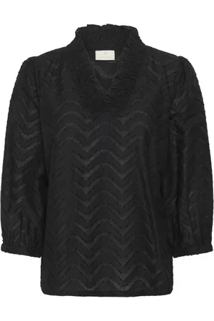 Kaffe Femme, Blouses et Chemises, Noir, Taille: 40 FR Chemisier Noir Profond avec Manches ¾
