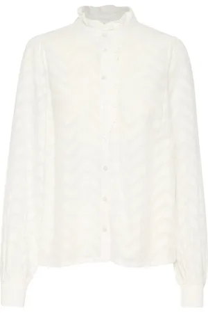 Kaffe Femme, Blouses et Chemises, Blanc, Taille: 44 FR Elegant Puff Sleeve High Neck Blouse