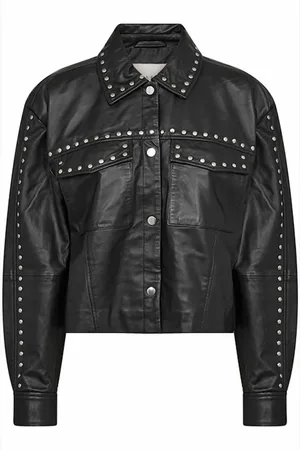 Kaffe Femme, Vestes, Noir, Taille: 42 FR Veste en Cuir Noir Profond avec Détails Cloutés