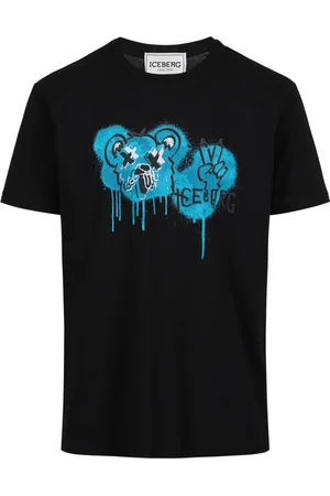Iceberg Homme, Tops, Noir, Taille: 3XL T-shirt classique noir coupe régulière en jersey de coton blanc