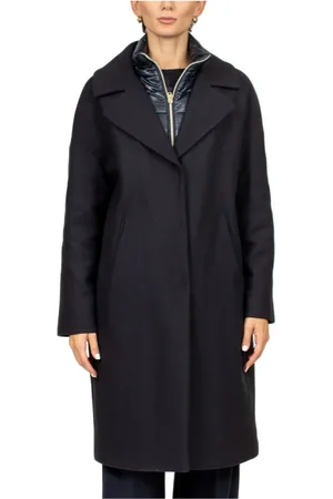 HERNO Femme, Manteaux, Bleu, Taille: 40 FR Manteau Bleu en Laine avec Doudoune Amovible