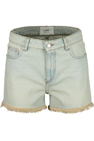 Ami Femme, Shorts, Bleu, Taille: W29 Short en jean, surpiqûres contrastées, franges