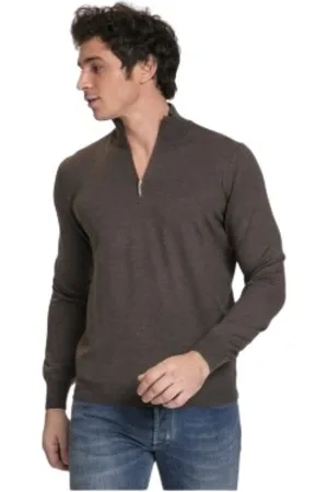 Gran Sasso Homme, Pulls, Brun, Taille: 4XL Pull en maille col en V avec fermeture éclair