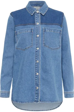 Kaffe Femme, Blouses et Chemises, Bleu, Taille: 46 FR Chemise en denim avec poches poitrine