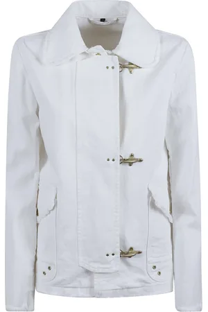FAY Femme, Vestes, Blanc, Taille: 36 FR Veste en Coton Blanc avec Finition Effilochée