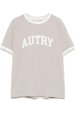 Autry Femme, Tops, Gris, Taille: 36 FR T-shirt à Manches Raglan Rayées et Col Rond