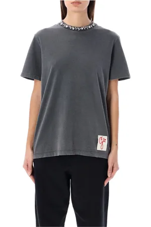 Golden Goose Femme, Tops, Gris, Taille: 42 FR T-shirt Ras du Cou Anthracite avec Strass