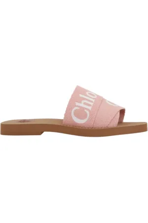 Chloé Femme, Chaussures, Rose, Taille: 36 EU Sandales à glissière en toile rose avec broderie logo