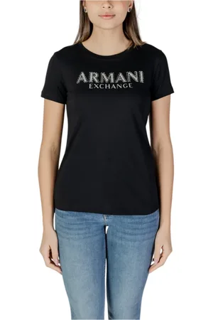 Armani Exchange Femme, Tops, Noir, Taille: 38 FR T-shirt en coton imprimé, col rond