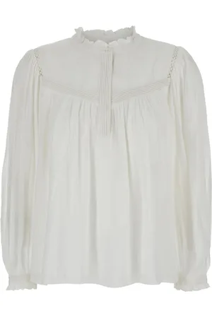 Bash Femme, Blouses et Chemises, Blanc, Taille: 40 FR Chemisier Blanc à Volants et Boutons sur le Devant