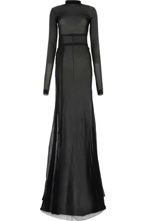 ANN DEMEULEMEESTER Femme, Robes, Noir, Taille: 38 FR Robe longue maxi col rond à manches longues