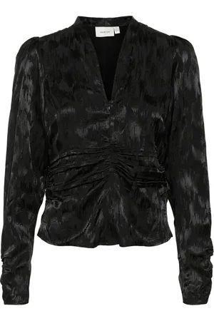 Gestuz Femme, Blouses et Chemises, Noir, Taille: 36 FR Blouse noire à col en V et manches longues