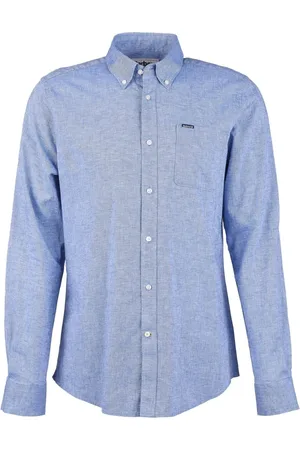 Barbour Homme, Chemises, Bleu, Taille: 2XL Chemise Nelson Coupe Ajustée en Coton et Lin