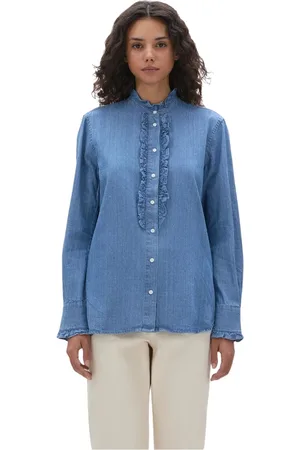 Aspesi Femme, Blouses et Chemises, Bleu, Taille: 40 FR Chemise à Col Mandarin Volanté