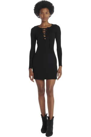 Bash Femme, Robes, Noir, Taille: 40 FR Mini-robe noire côtelée