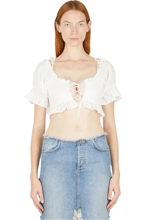 Guess Femme, Blouses et Chemises, Blanc, Taille: 38 FR Haut Sangallo