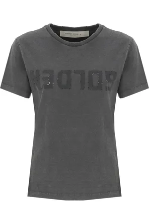 Golden Goose Femme, Tops, Gris, Taille: 40 FR T-shirt ras du cou en coton avec écusson logo