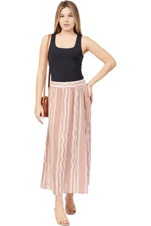 Armani Exchange Femme, Jupes, Rose, Taille: 38 FR Jupe longue à taille rayée