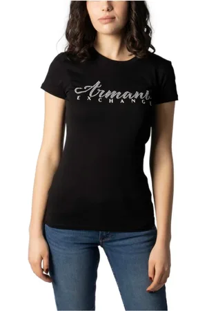 Armani Exchange Femme, Tops, Noir, Taille: 44 FR T-shirt à col rond avec logo cristal noir