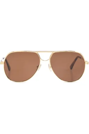 Golden Goose Unisex, Accessoires, Jaune, Taille: ONE Size Lunettes de soleil style aviateur avec monture dorée et verres marron
