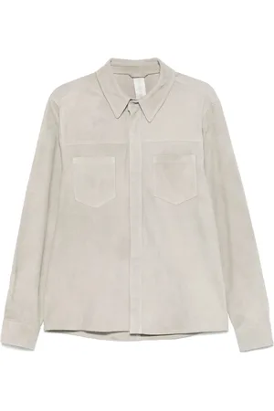 GIORGIO BRATO Homme, Vestes, Gris, Taille: 3XL Veste chemise en cuir avec boutons