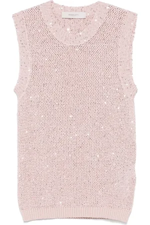 Golden Goose Femme, Pulls, Gris, Taille: 40 FR Pull Rose Pailleté à Col Rond